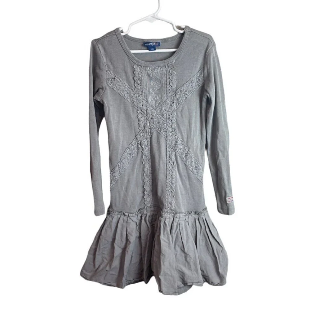 Naartjie Kids Girls Ruffle Long Sleeve Dress Tunic Gray Sz 7 Boutique